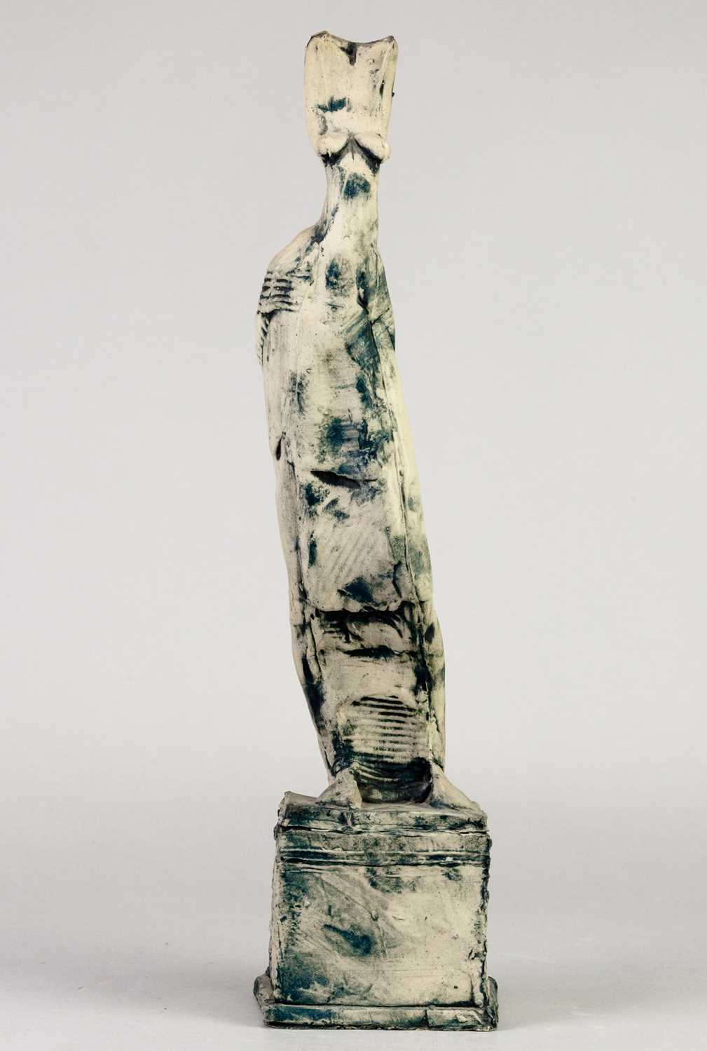 † MO JUPP (1938-2018); 'Standing Female', a limited edition cast stoneware figure on a square plinth