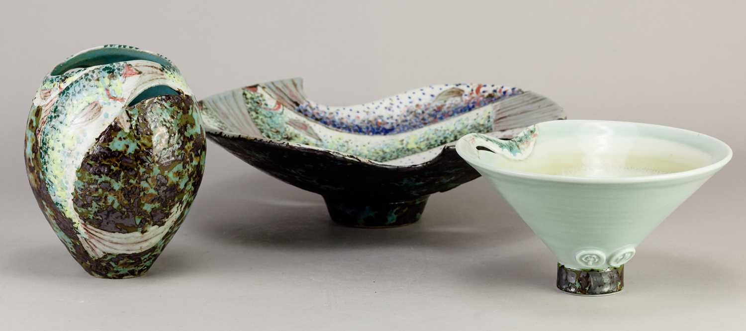 † ROGER COCKRAM (born 1947) for Chittlehampton Pottery; a pierced stoneware bowl with wavy rim - Image 2 of 9