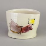 † ASHLEY HOWARD (born 1963); a porcelain vessel covered in white glaze with polychrome decoration,