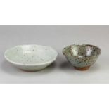 † RICHARD BATTERHAM (1936-2021); a stoneware dish covered in speckled grey glaze, pottery sticker