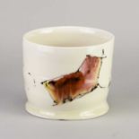 † ASHLEY HOWARD (born 1963); a porcelain vessel covered in white glaze with polychrome decoration,