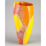 CAROLYN GENDERS (born 1957); 'Orange and Red Tall Vessel', a white earthenware vessel with terra