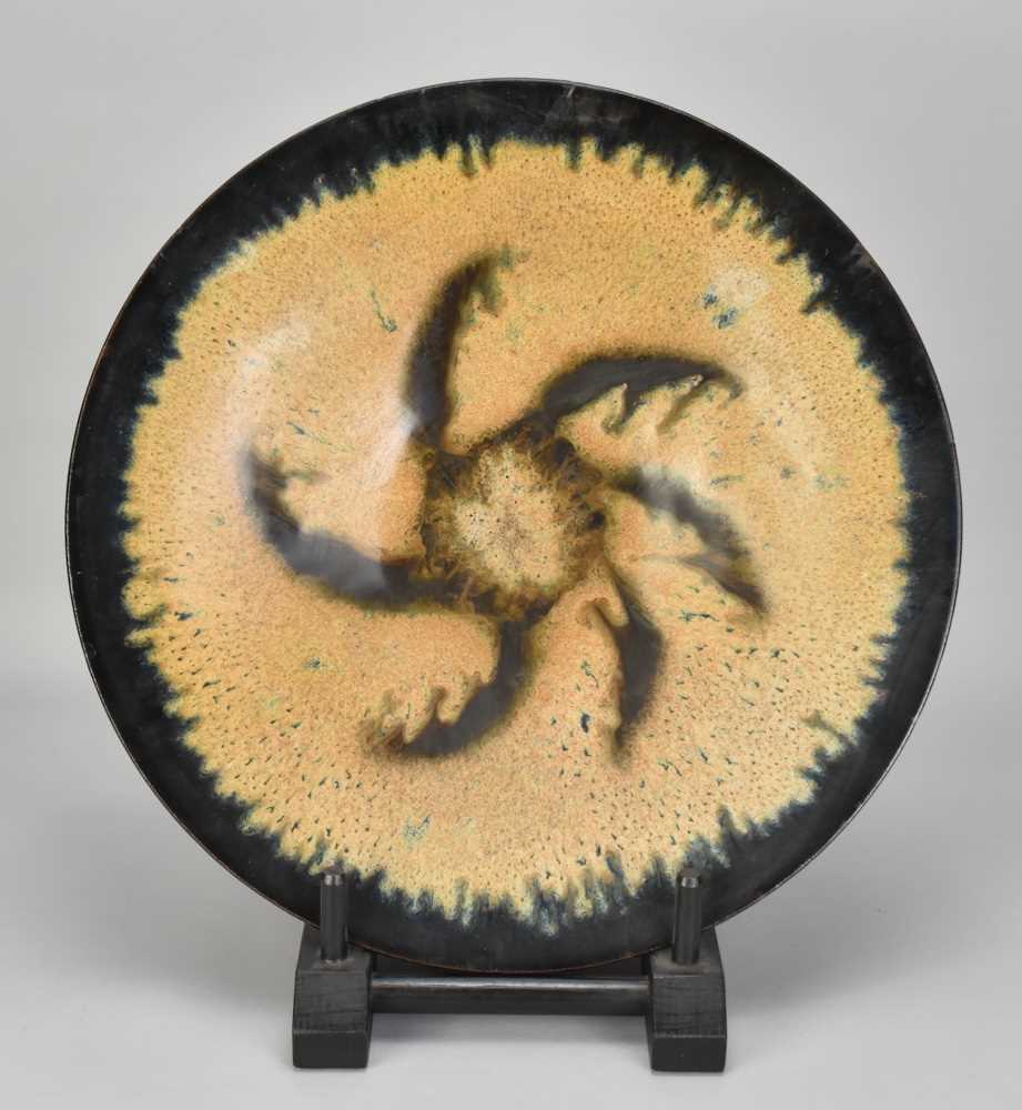 † ABDO NAGI (1941-2001); a stoneware charger/wall hanging covered in mottled yellow and blue glaze - Image 2 of 4