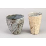 AKIKO HIRAI (born 1970); a faceted stoneware cup with textured surface covered in dry kohiki