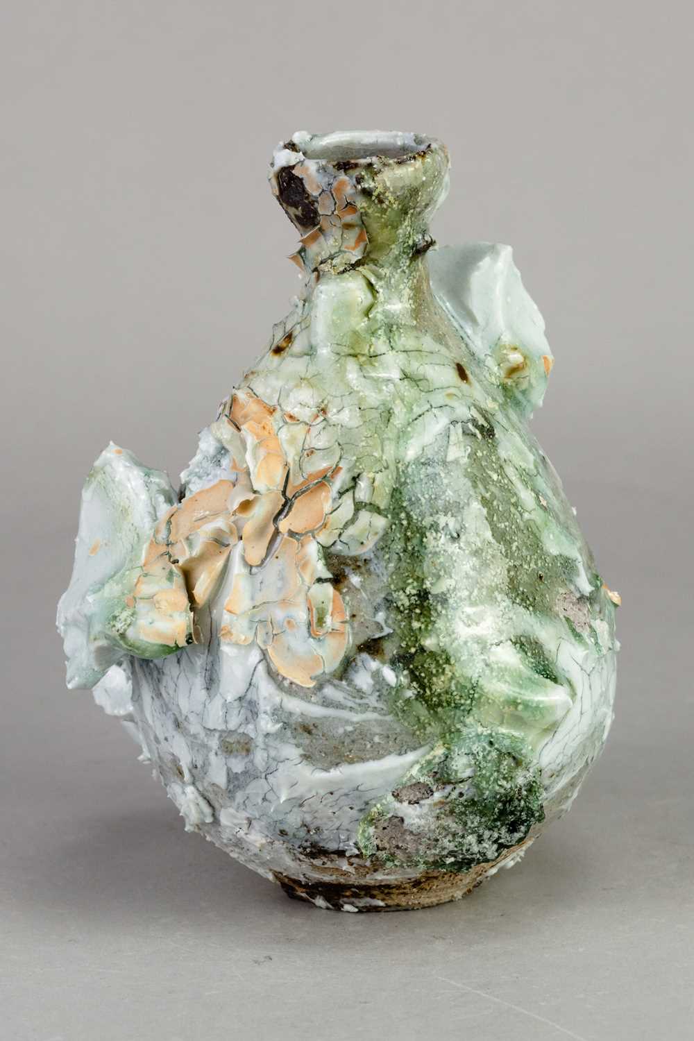 AKIKO HIRAI (born 1970); a stoneware sake bottle with highly textured surface covered in porcelain - Image 3 of 5