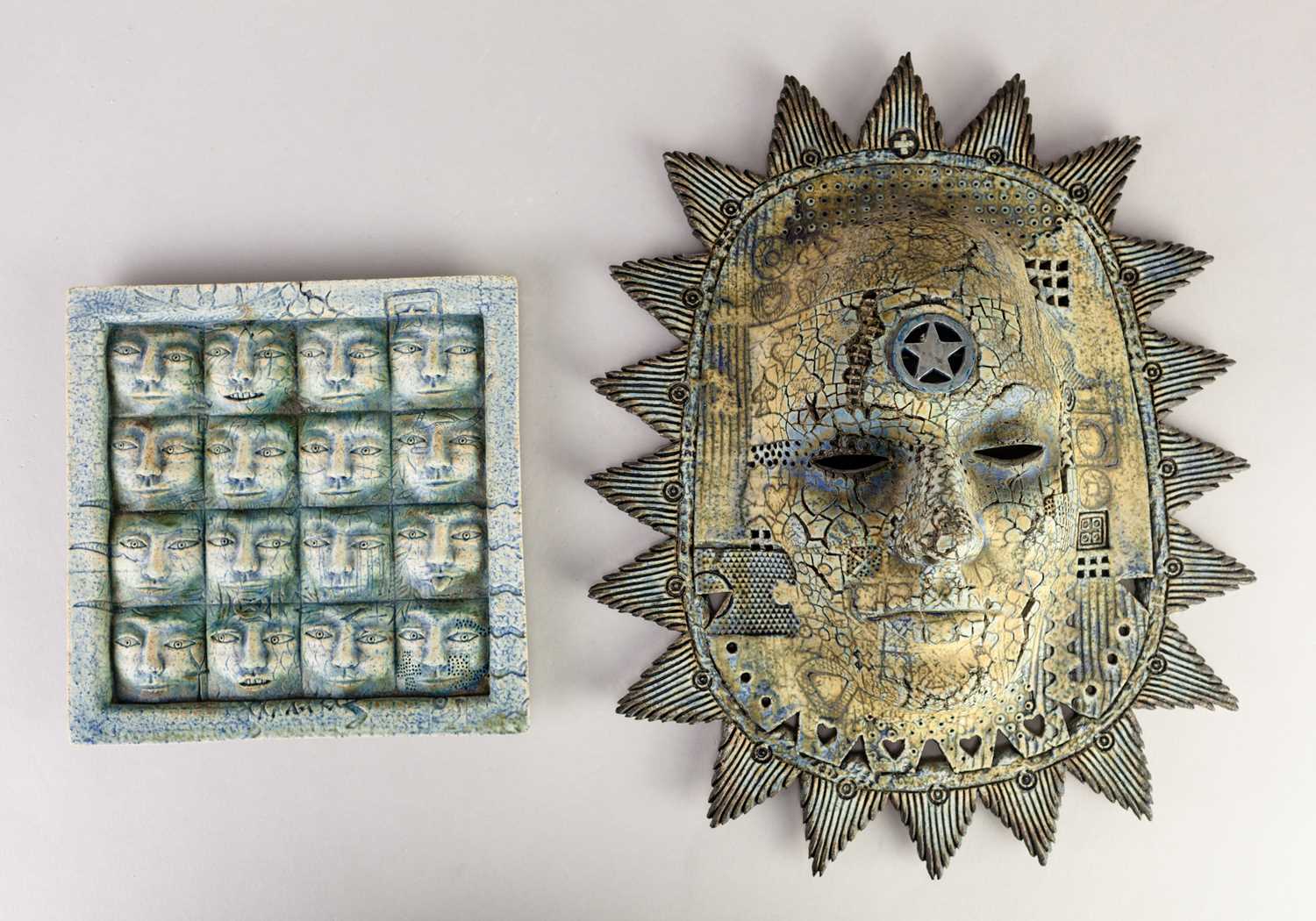 † ALASDAIR NEIL MACDONELL (born 1947); a stoneware face mask/wall hanging, impressed ANM mark,