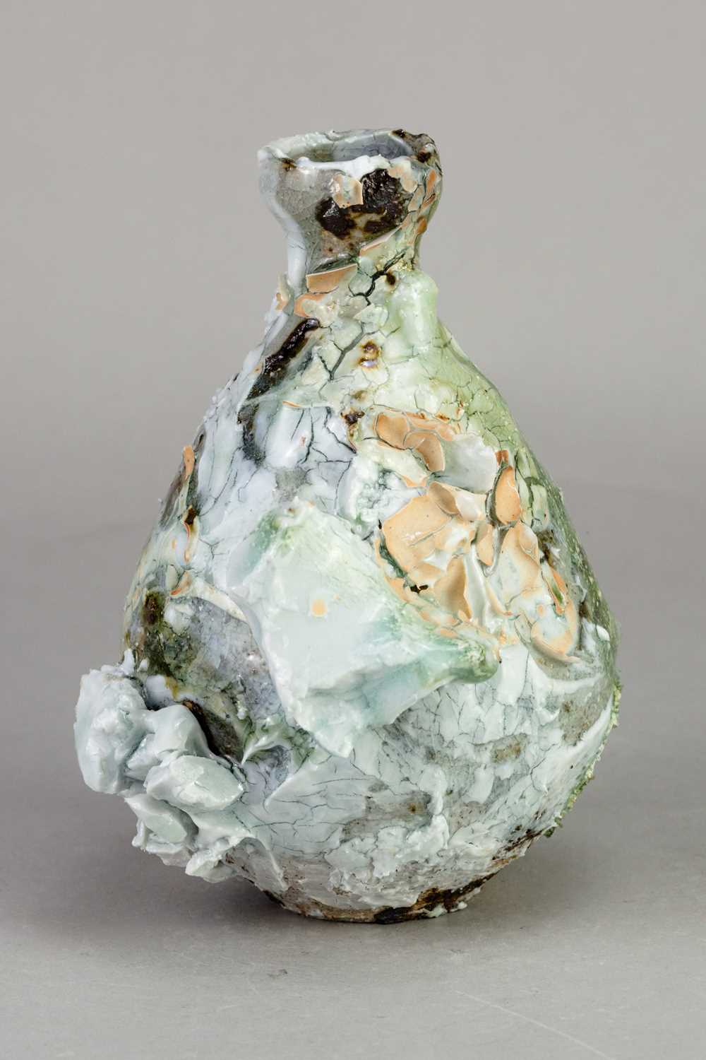 AKIKO HIRAI (born 1970); a stoneware sake bottle with highly textured surface covered in porcelain - Image 2 of 5