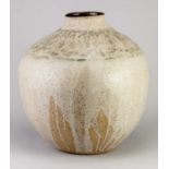 † BETTY BLANDINO (1927-2011); a globular stoneware vessel covered in pale grey glaze with a band