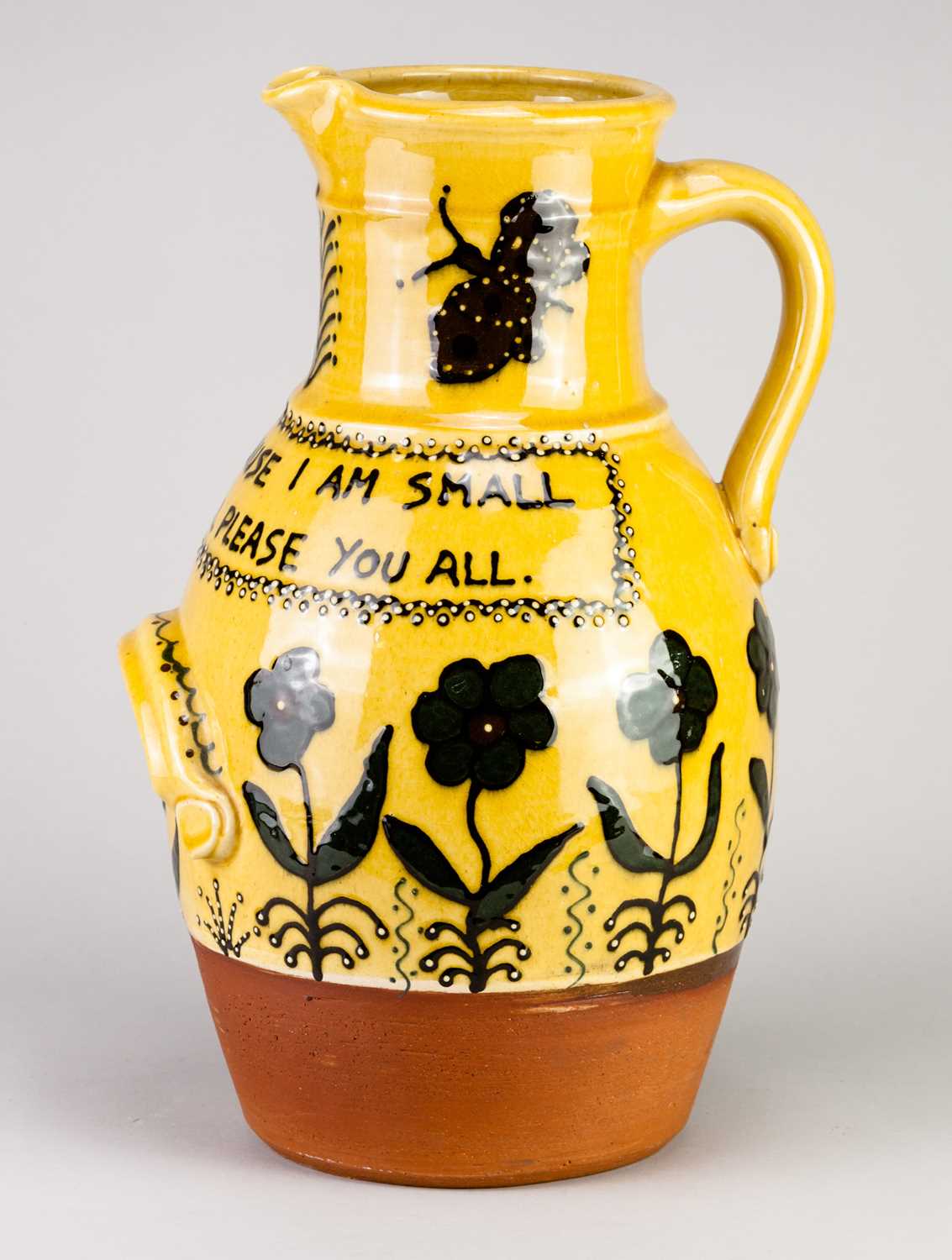 † BENNETT COOPER (1953-2002); a large slipware calligraphic jug decorated with flowers and - Image 3 of 7
