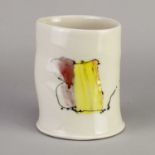 † ASHLEY HOWARD (born 1963); a porcelain vessel covered in white glaze with polychrome decoration,