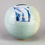 † ADAM FREW (born 1981); a globular porcelain vase covered in celadon glaze decorated with panels of