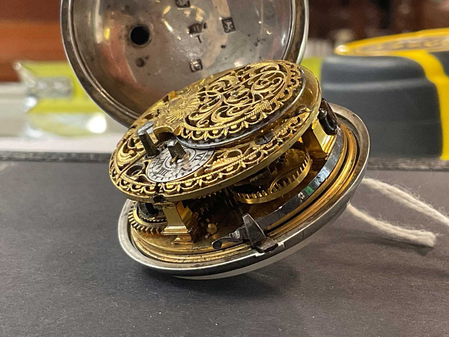 JOHN LAKIN, LONDON; a George III hallmarked silver pair cased key wind pocket watch, the enamelled - Image 3 of 6