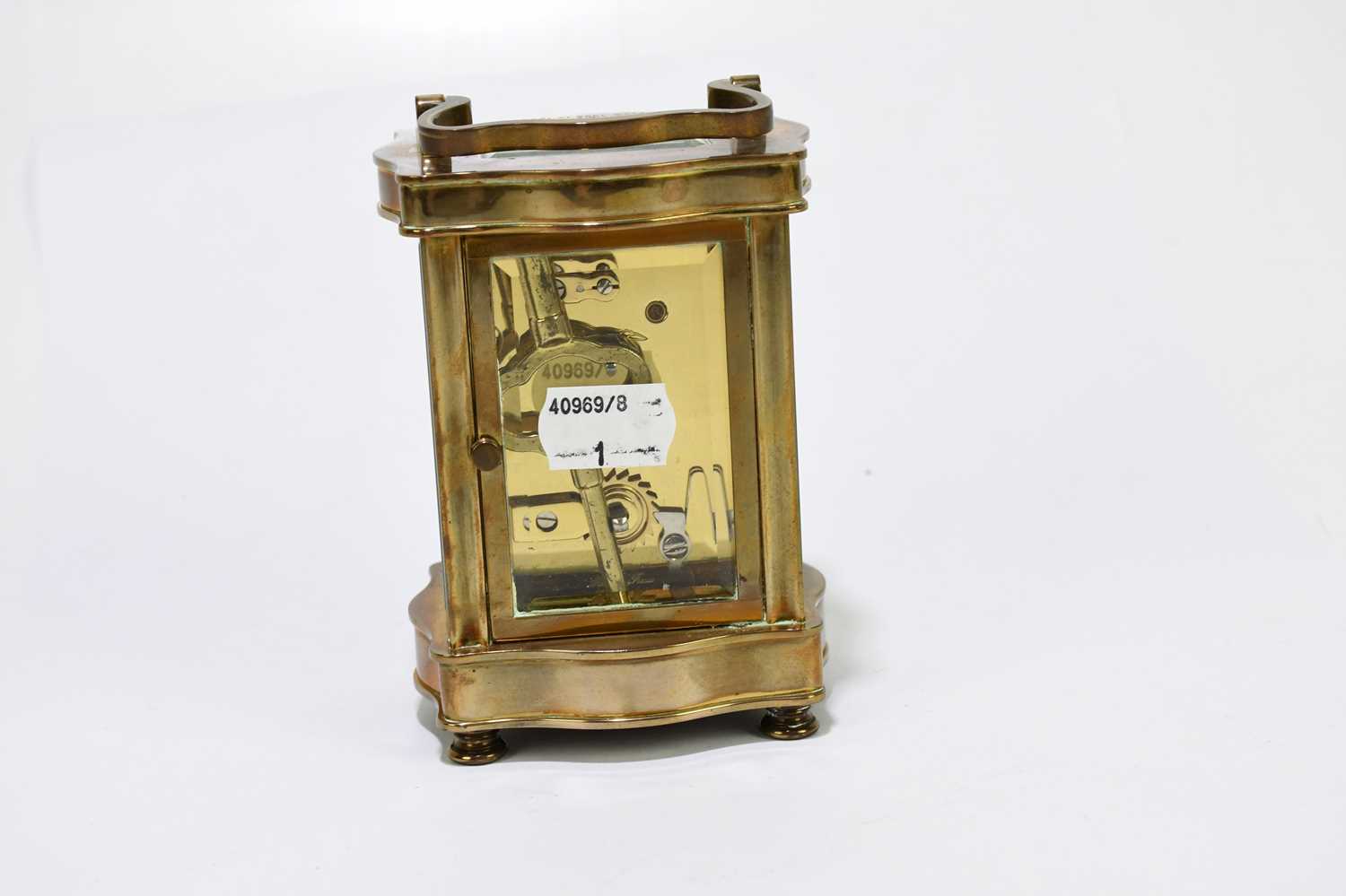 RAPPORT; a French brass cased carriage clock, the enamelled dial set with Arabic and Roman numerals, - Image 5 of 7