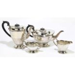 EH PARKIN & CO; an Elizabeth II hallmarked silver four piece tea service with gadrooned decoration