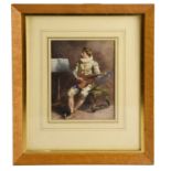 19TH CENTURY CONTINENTAL SCHOOL; watercolour, a seated male with a moustache playing a lute,