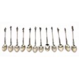 A set of twelve Continental silver apostle spoons, each approx. 12cm, combined approx. 7.08ozt/220g.