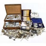 A collection of 19th century and later silver plated items, mostly cutlery in boxes and loose, and a