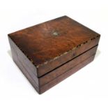 A Victorian walnut writing slope, with fold out stationery lid and leather skiver, length 41cm,