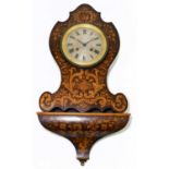 A late 19th century French marquetry inlaid rosewood wall clock with integral shaped bracket, the