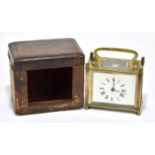 An early 20th century French brass carriage clock of rectangular form with Roman numerals to the