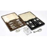 WALKER & HALL; a cased set of George VI hallmarked silver cake forks, Sheffield 1944, together