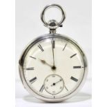 JOHN JOHNSON, PRESTON; a Victorian hallmarked silver key wind pocket watch, the circular dial set
