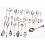 A group of variously hallmarked silver teaspoons, and a cased silver spoon, combined weight