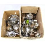 A collection of assorted silver plate to include part tea services, an Art Deco entree dish and