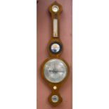 J MAYER HOLBORN; a 19th century mahogany wheel barometer, with silvered dial, length 94cm