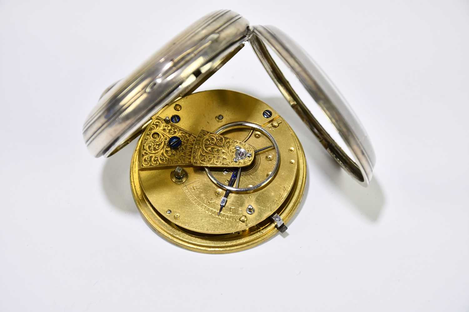 A Victorian hallmarked silver key wind pocket watch, the engraved dial with yellow metal Roman - Image 4 of 4