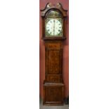 A 19th century eight day longcase clock, the painted dial set with a landscape scene above the