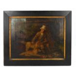 AFTER GEORGE MORLAND; 19th century oil on canvas, huntsman on dog in landscape, 51x 67cm, framed.