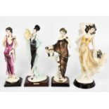 GIUSEPPE ARMANI; four Art Deco style Florence figures to include a girl with a flowing dress holding