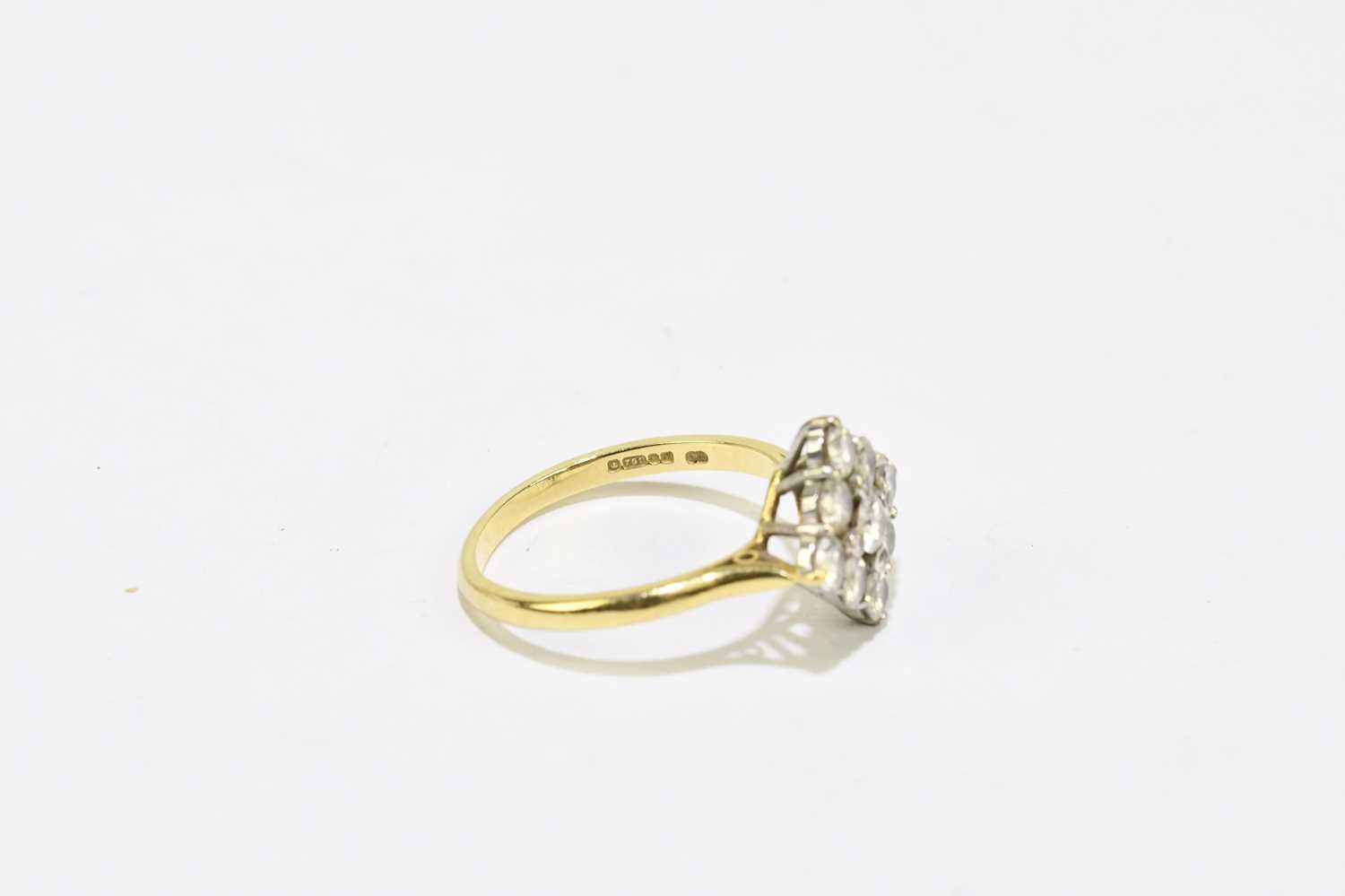 An 18ct yellow gold and diamond lozenge shaped cluster ring, the largest round brilliant cut stone - Image 4 of 4