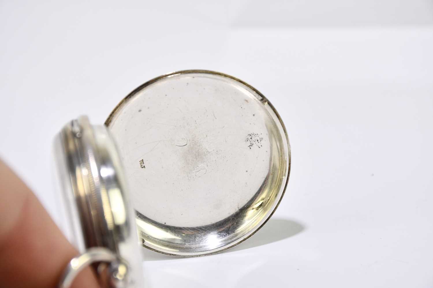 A Victorian hallmarked silver key wind pocket watch, the engraved dial with yellow metal Roman - Image 3 of 4