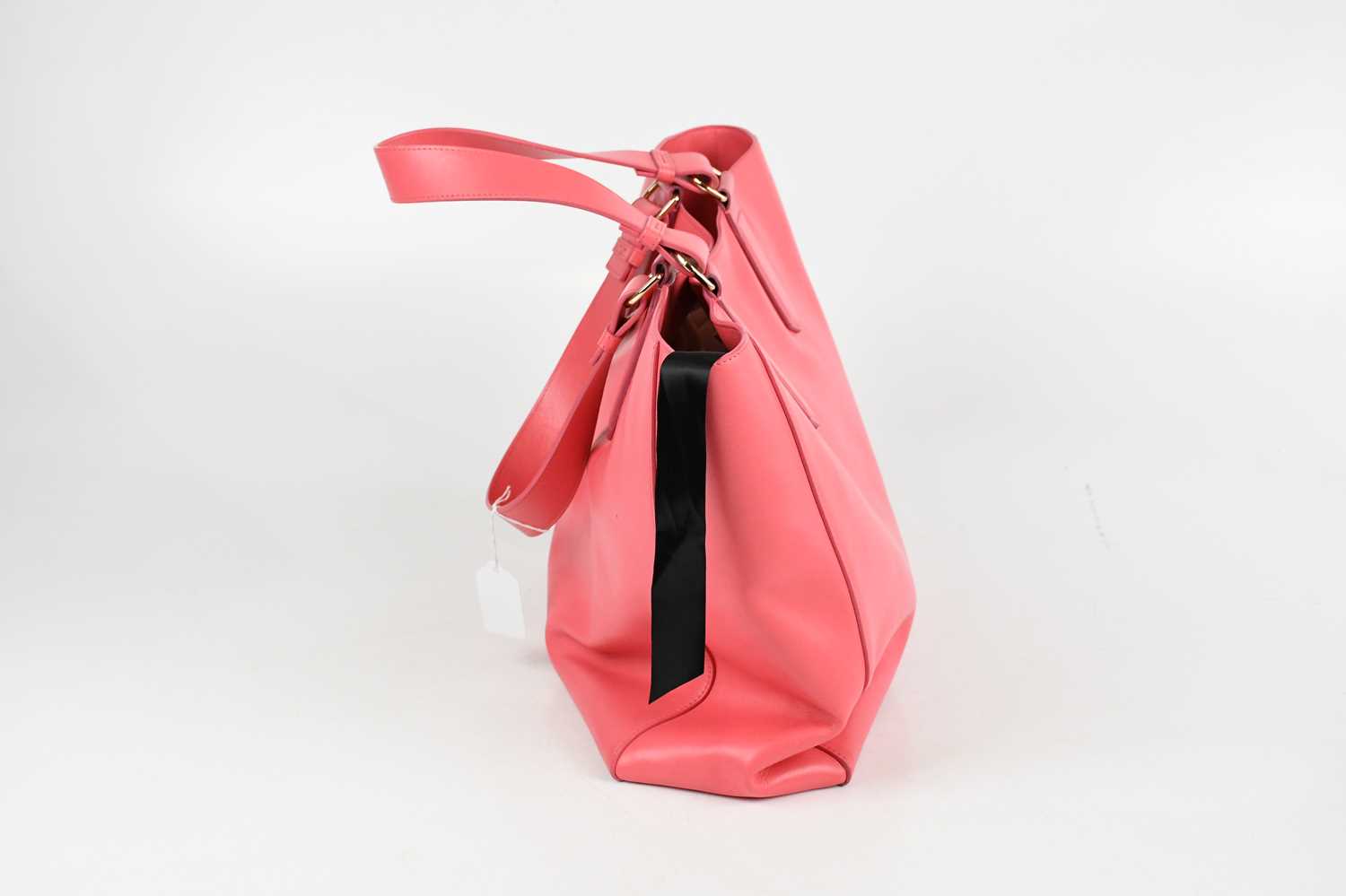 LANVIN; a pink lipstick Cabas leather tote bag with two top handles, original tags, brass tone bag - Image 3 of 5