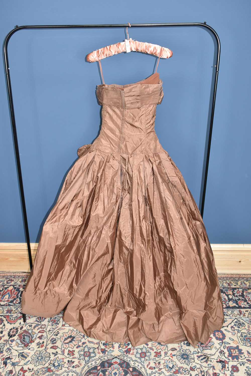 CHRISTIAN DIOR, LONDON; a full length brown silk ballgown, late 1950s, labelled and numbered - Image 3 of 8