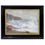 C OVLES; oil on board, beach scene, signed and dated lower left 1910, 34 x 24cm, framed and glazed.