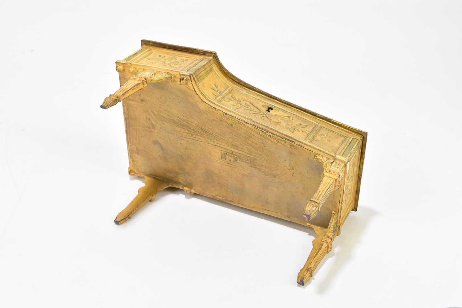 A late 19th century gilt metal jewellery casket modelled in the form of a harpsichord, with cast - Image 5 of 5