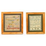 A pair of early 20th century alphabet samplers, one example completed by Caroline Watkins,