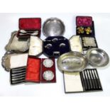 A selection of 19th century silver plated items to include a cased set of late Victorian silver