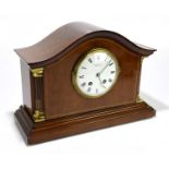 BUTCHER & SWAN LTD, NOTTINGHAM; an Edwardian inlaid mahogany mantel clock, the hat shaped top