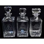 Three cut glass decanters, all engraved, 'Vauxhall Conference Long Service Award 1988 N. White F.S.