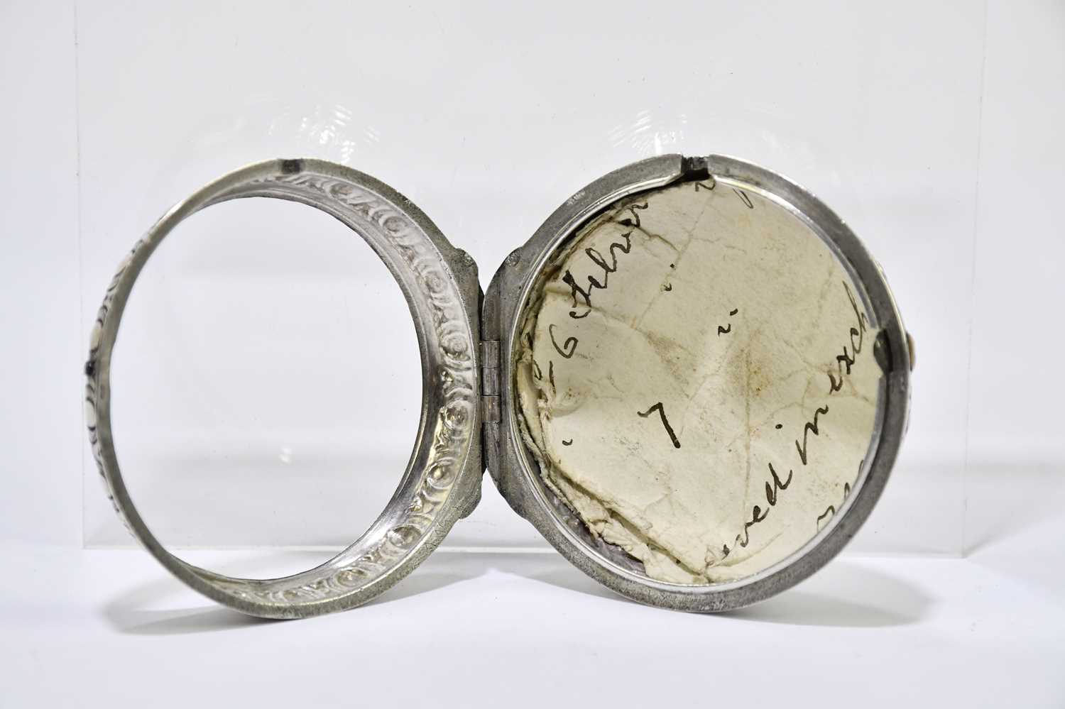 CHARLES GOODE OF LONDON; a George II hallmarked silver cased key wind pair cased pocket watch, the - Image 3 of 8