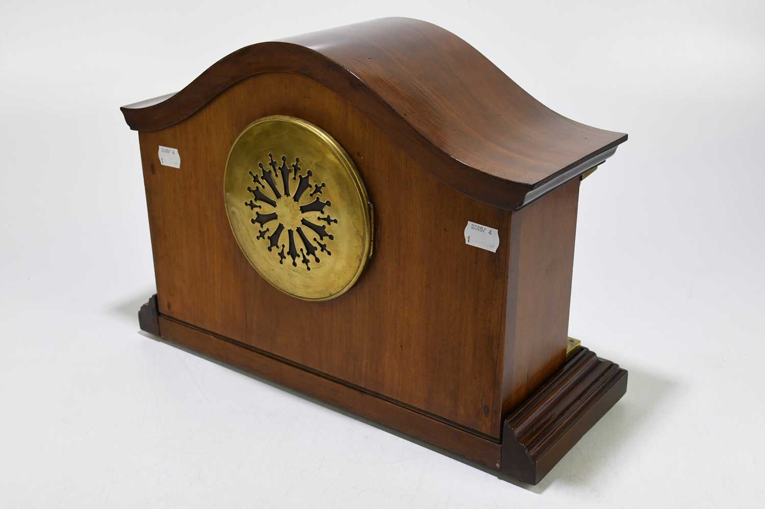 BUTCHER & SWAN LTD, NOTTINGHAM; an Edwardian inlaid mahogany mantel clock, the hat shaped top - Image 3 of 5