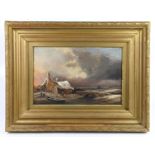 WS COOPER; oil on canvas, thatched cottage in landscape, signed and dated 1869, framed, (approx), 29
