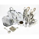 A small collection of assorted metalware to include an Art Deco chrome folding cake stand, a