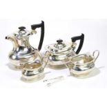 VINERS; a George V hallmarked silver three piece tea service of oval form, Sheffield 1932,