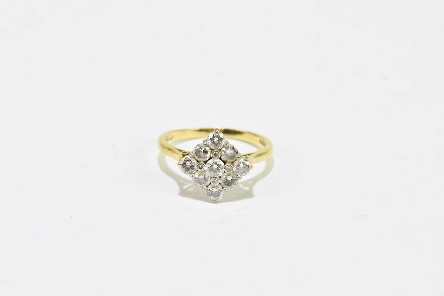 An 18ct yellow gold and diamond lozenge shaped cluster ring, the largest round brilliant cut stone - Image 2 of 4