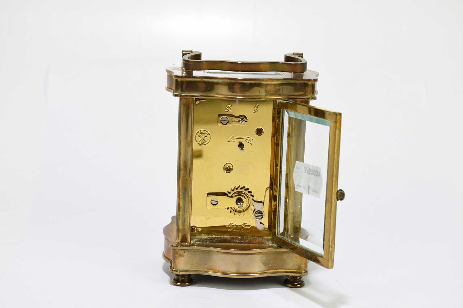 RAPPORT; a French brass cased carriage clock, the enamelled dial set with Arabic and Roman numerals, - Image 6 of 7